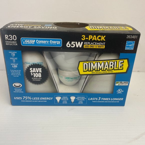 3pk Feit R30 Light Bulbs- Dimmable Frost Reflector Recessed Flood R30 65W... 896 - Picture 1 of 7